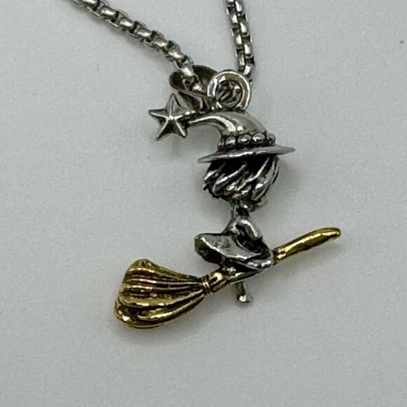 Witch Flying on Broom Tone Heavy Pendant and Necklace #1432 - Picture 5 of 6